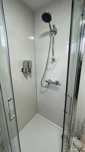 ウィックにあるBraeview, Contemporary Luxury NC500 Holiday Home - Sleeps 5のバスルーム(ガラスドア付きのシャワー付)
