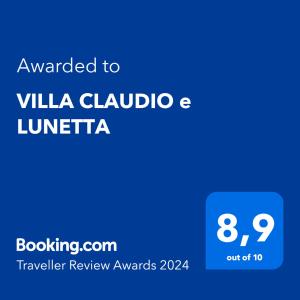 a screenshot of a cell phone with the text awarded to villa claudia at VILLA CLAUDIO e LUNETTA in Villasimius