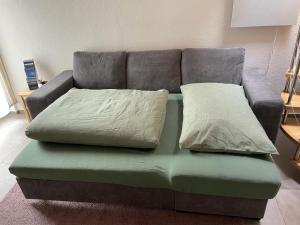 un sofá con dos almohadas encima en Wohnung am Postweg en Netstal