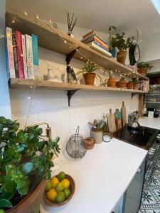a kitchen with a counter with a bowl of fruit at Stylish & Cosy Boutique Townhouse 1 bedroom, 1 sofa bed - sleeps 4 in Christchurch