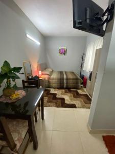 - un salon avec un lit et un canapé dans l'établissement Lujoso ,cómodo MONOAMBIENTE, à San Lorenzo