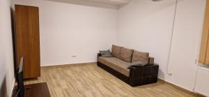 a living room with a couch and a television at Apartamente Livada in Râmnicu Vâlcea