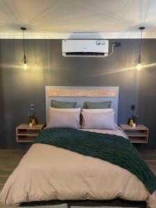 um quarto com uma cama grande e ar condicionado branco em Lemon Tree Guest House em Aliwal North