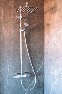 une douche avec un tuyau fixé à un mur dans l'établissement ENTRE TERRE ET MER, à Desvres