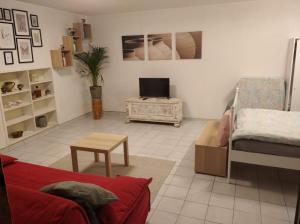- un salon avec un canapé et une télévision dans l'établissement Anna's Home *, à Campione dʼItalia