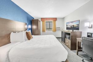 Habitación de hotel con cama grande y TV en City Center Inn en Newport News