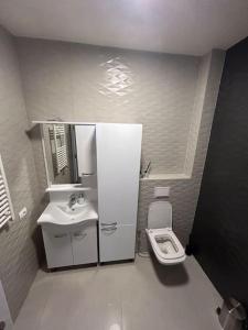 uma pequena casa de banho com WC e lavatório em Arberia Sunshine and Smiles 2 em Pristina