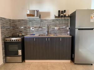 a kitchen with a sink and a refrigerator at Vultur in San Rafael