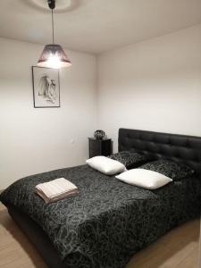 - une chambre avec un lit et 2 oreillers dans l'établissement Havre de paix : appartement de standing, à Valenciennes