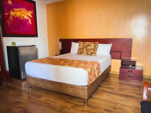 ein Schlafzimmer mit einem großen Bett und Holzboden in der Unterkunft Hotel Luxor Pereira in Pereira