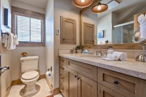 a bathroom with a sink and a toilet and a mirror at Serenity in the Valley in Jackson +78 photos