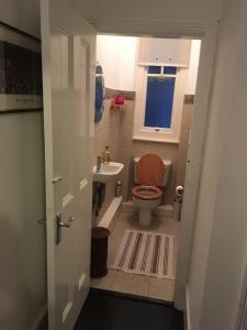 a small bathroom with a toilet and a sink at Spacious Flat in West Kensington in London +23 photos