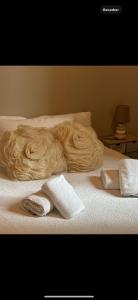 - un lit blanc avec 2 serviettes dans l'établissement Hôtel Restaurant La Plage, à Port-Saint-Louis-du-Rhône