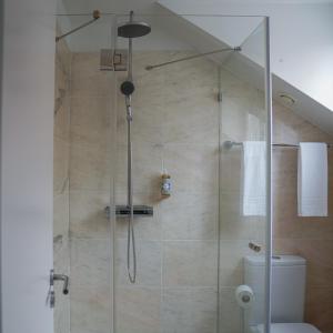 a bathroom with a shower with a toilet at Correio Velho Suites in Lisbon