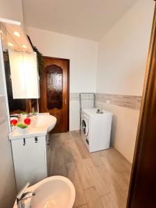 a bathroom with a sink and a washing machine at Modigliani house posizione strategica trilo in Bruino