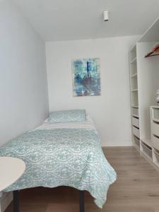 um quarto com uma cama e um quadro na parede em Villa Memé Playa em Málaga