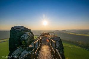 a view of a train on top of a mountain at FERIEN-LOFT in Heidenau