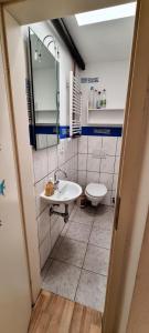 a bathroom with a sink and a toilet at Monterwohnungen Santos-Lerch in Viersen