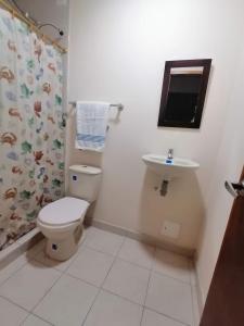 een badkamer met een toilet en een wastafel bij Alojamiento en el centro de Paipa in Paipa