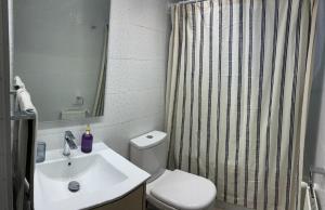 Winery Home Apartment في سانتياغو: حمام مع مغسلة وستارة دش +16 صورة