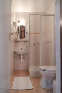 a bathroom with a shower and a toilet and a sink at Castle Residence Balaton in Balatonföldvár