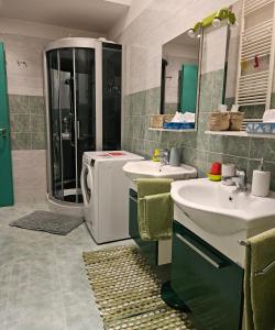 a bathroom with two sinks and a washing machine at B&B Villa Emilia Milano in Milan