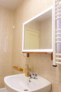 a bathroom with a sink and a mirror at LA CASA DEL ORO in Zamora