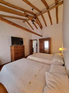 庫斯科的住宿－Magico bungalow en tambillo，一间卧室配有两张床和电视。