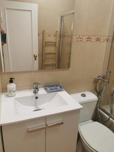 uma casa de banho com um lavatório, um WC e um espelho. em Castro Marim Al Sarita Villa em Castro Marim
