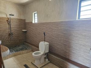 a bathroom with a toilet and a shower at LE KABOSS in Toliara