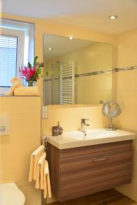 een badkamer met een wastafel en een spiegel bij Villa Sonnenhügel in Zwiesel