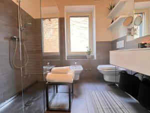 a bathroom with a shower and a toilet and a sink at CASA DI MILO in Cernobbio