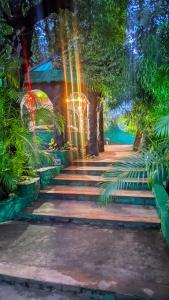 a set of stairs in a park at night at Châteaux Yolande in Mahajanga