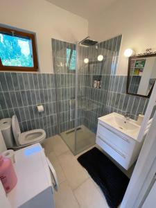 Ванна кімната в Dömös Cube - kiadó nyaraló kilátással a Dunakanyarra