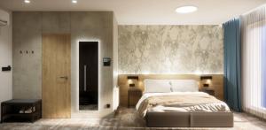 - une chambre avec un lit et un mur dans l'établissement Hotel Senec Aqua Resort, à Senec