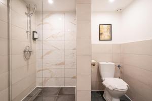 łazienka z toaletą i prysznicem w obiekcie D35 Boutique Apartments, Best Location by BQA w Budapeszcie