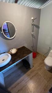 a bathroom with a sink and a mirror at Banlaw Garden Resort in Puerto Princesa City