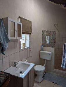 a small bathroom with a toilet and a sink at Home away from home. Experience our farm luxury. in Tzaneen