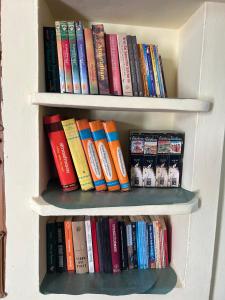 ein Bücherregal voller Bücher in der Unterkunft ANBU RAMANA Guest House in Tiruvannāmalai