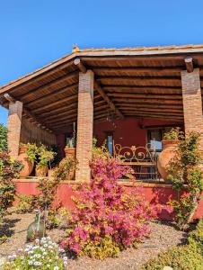 a house with potted plants and flowers in front of it at Casa El Descanso Del Peregrino in Guadalupe