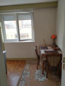 萊斯科瓦茨的住宿－Apartman Petra，一间带桌子和窗户的用餐室
