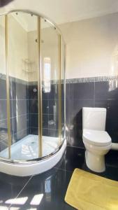 La salle de bains est pourvue d'une douche et de toilettes. dans l'établissement Gorgeous 2-Bedroom apartment, à Secunda