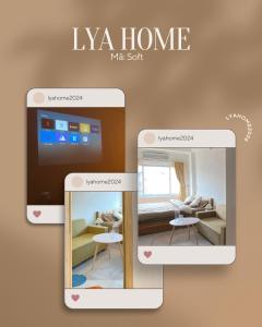 2 pantallas de una habitación con sala de estar en Lya Home, en Hanói