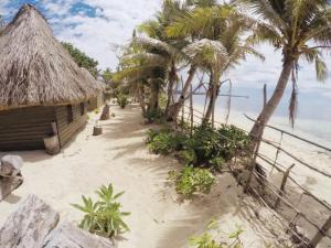 einen Strand mit einer Hütte, Palmen und dem Meer in der Unterkunft Gold Coast Inn - Adults Only in Nanuya Lailai