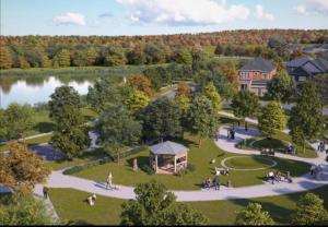 uma vista panorâmica de um parque com um gazebo em Beautiful oasis em Midhurst