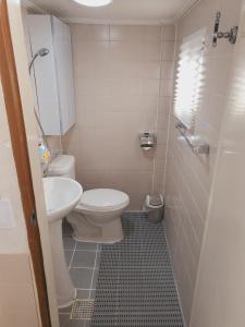 La salle de bains est pourvue de toilettes et d'un lavabo. dans l'établissement LINDSAY, à Séoul