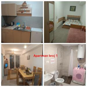 2 fotos de una cocina y una sala de estar en Apartments TOMISIVO Ohrid Kaj CICO, en Ohrid