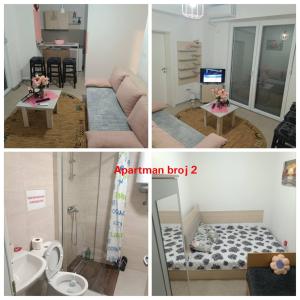 a collage of photos of a living room and a bathroom at Apartments TOMISIVO Ohrid Kaj CICO in Ohrid