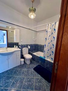 a bathroom with a sink and a toilet and a tub at Blue Paradise Apartment in Ribeira Brava