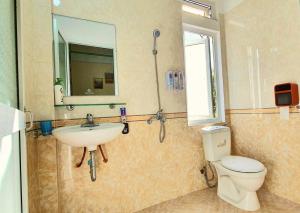 薩帕的住宿－Đăng Dương Motel，一间带水槽、卫生间和镜子的浴室